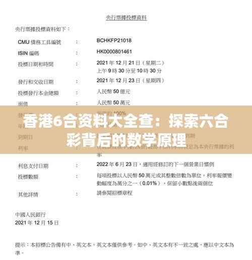 香港6合资料大全查：探索六合彩背后的数学原理